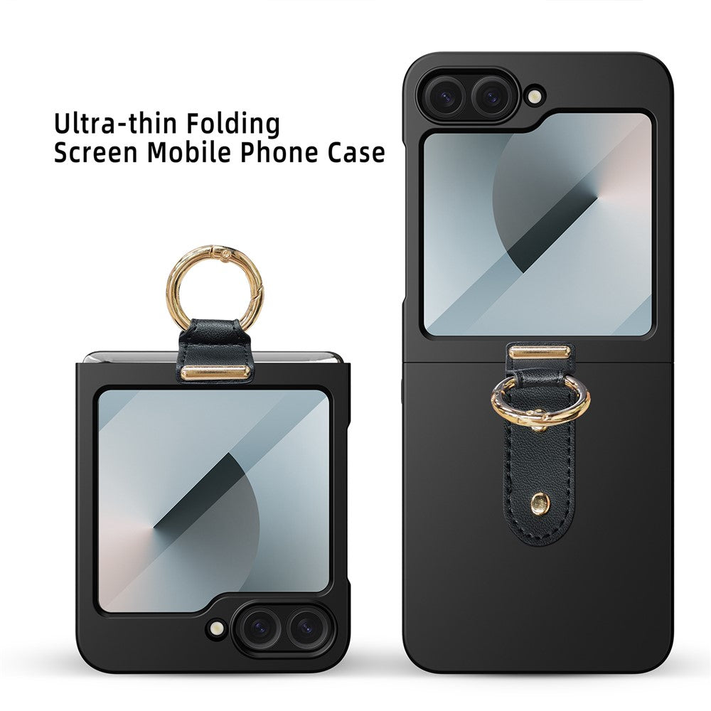 For Samsung Galaxy Z Flip7 FE 5G / Z Flip6 5G Case Skin-Touch Ring Holder Kickstand PC Phone Cover with Screen / Lens Film - Rose Gold