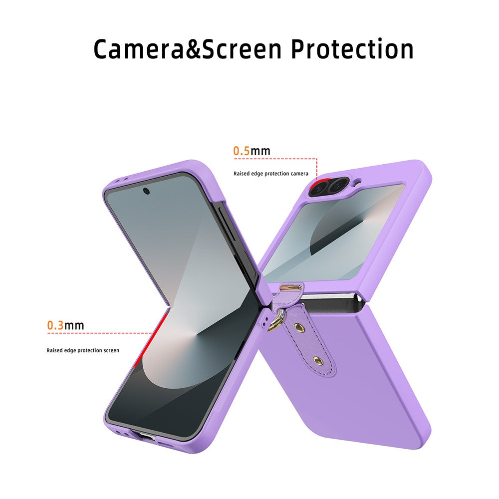 For Samsung Galaxy Z Flip7 FE 5G / Z Flip6 5G Case Skin-Touch Ring Holder Kickstand PC Phone Cover with Screen / Lens Film - Rose Gold