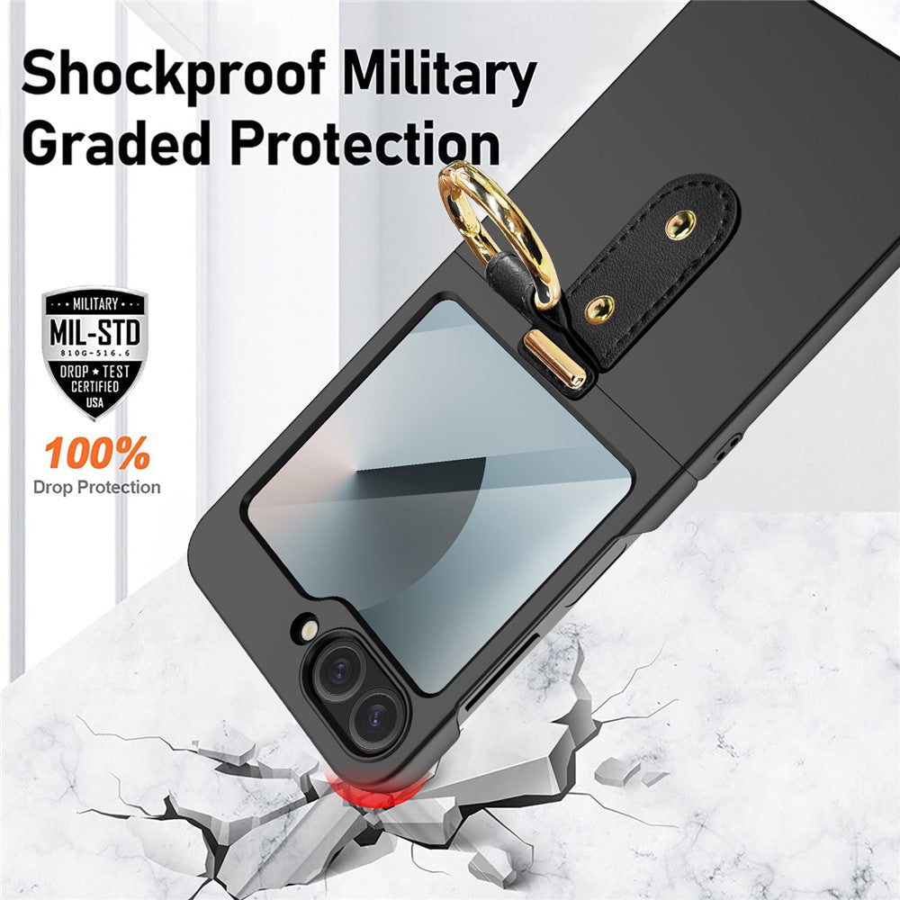 For Samsung Galaxy Z Flip7 FE 5G / Z Flip6 5G Case Skin-Touch Ring Holder Kickstand PC Phone Cover with Screen / Lens Film - Rose Gold