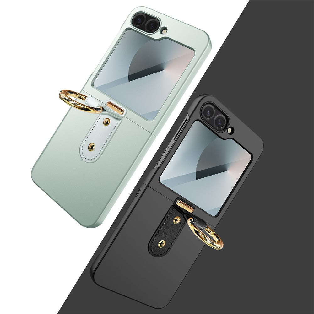 For Samsung Galaxy Z Flip7 FE 5G / Z Flip6 5G Case Skin-Touch Ring Holder Kickstand PC Phone Cover with Screen / Lens Film - Rose Gold