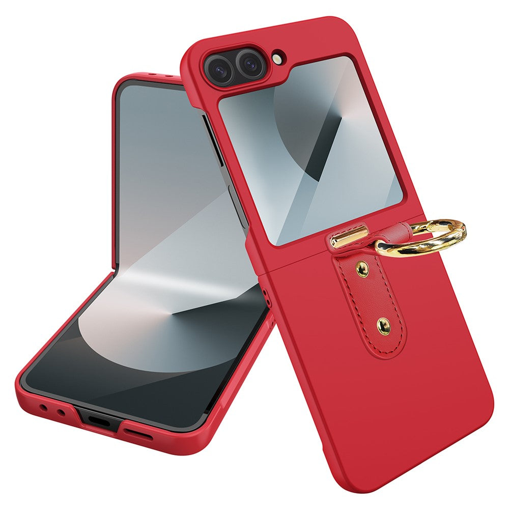 For Samsung Galaxy Z Flip7 FE 5G / Z Flip6 5G Case Skin-Touch Ring Holder Kickstand PC Phone Cover with Screen / Lens Film - Red