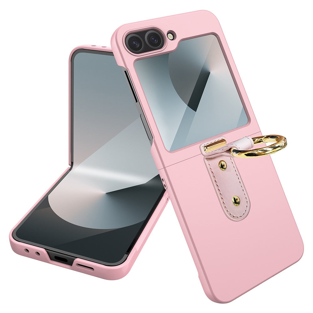 For Samsung Galaxy Z Flip7 FE 5G / Z Flip6 5G Case Skin-Touch Ring Holder Kickstand PC Phone Cover with Screen / Lens Film - Pink