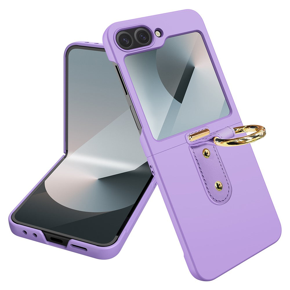 For Samsung Galaxy Z Flip7 FE 5G / Z Flip6 5G Case Skin-Touch Ring Holder Kickstand PC Phone Cover with Screen / Lens Film - Purple