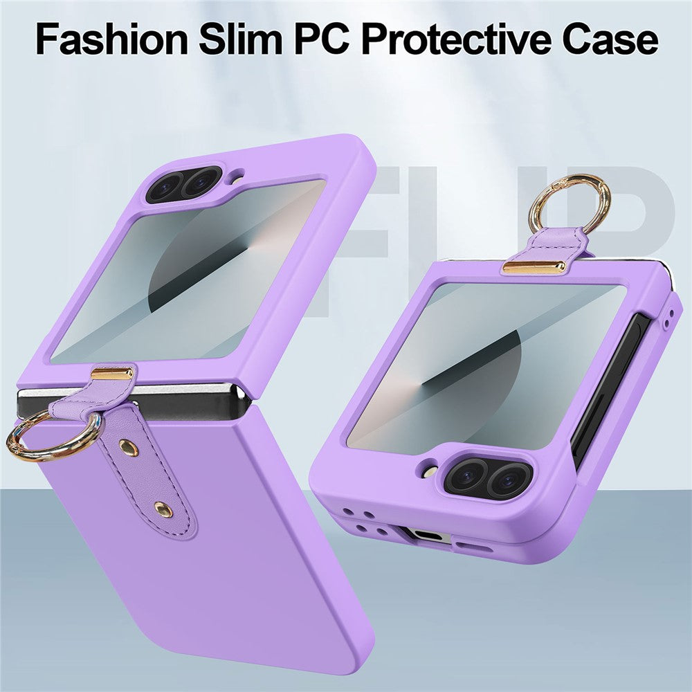 For Samsung Galaxy Z Flip7 FE 5G / Z Flip6 5G Case Skin-Touch Ring Holder Kickstand PC Phone Cover with Screen / Lens Film - Purple
