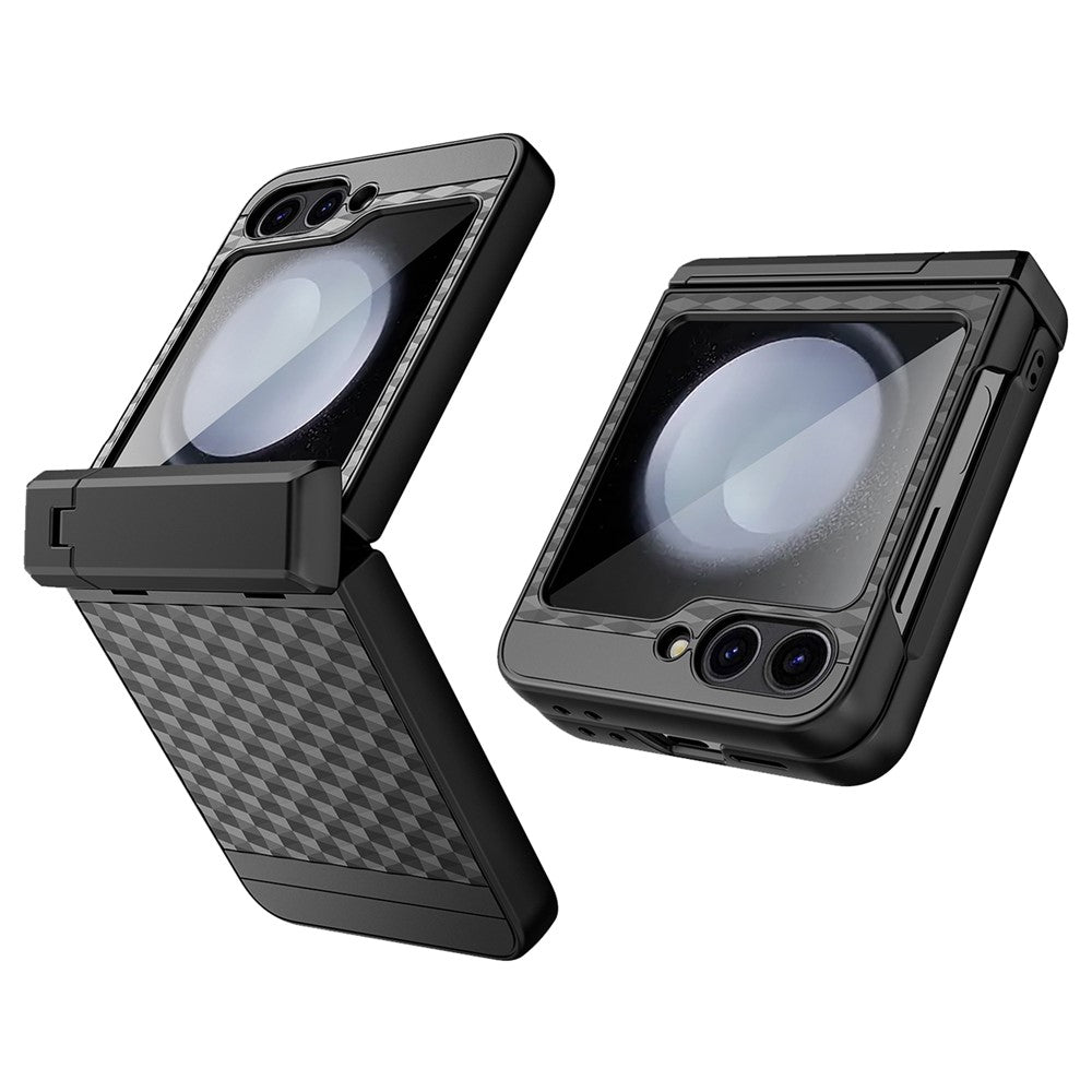 For Samsung Galaxy Z Flip7 FE 5G / Z Flip6 5G Case Cube Pattern Magnetic Spring Hinge Kickstand PC Phone Cover with Screen / Lens Film - Black