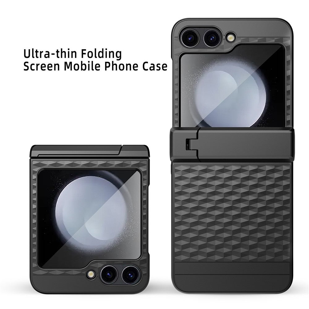 For Samsung Galaxy Z Flip7 FE 5G / Z Flip6 5G Case Cube Pattern Magnetic Spring Hinge Kickstand PC Phone Cover with Screen / Lens Film - Rose Gold