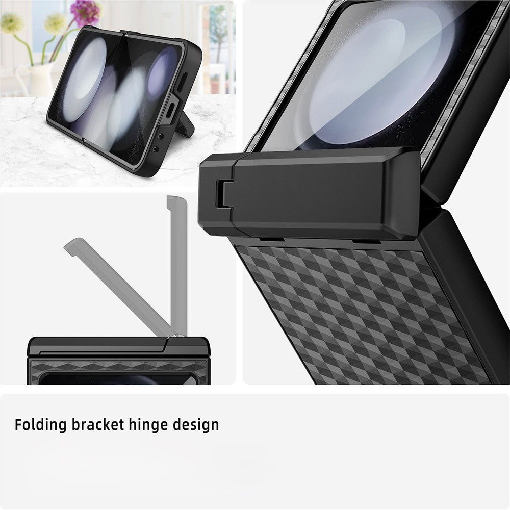 For Samsung Galaxy Z Flip7 FE 5G / Z Flip6 5G Case Cube Pattern Magnetic Spring Hinge Kickstand PC Phone Cover with Screen / Lens Film - Rose Gold