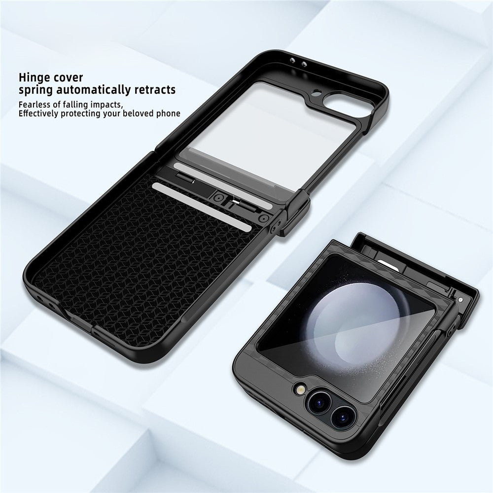 For Samsung Galaxy Z Flip7 FE 5G / Z Flip6 5G Case Cube Pattern Magnetic Spring Hinge Kickstand PC Phone Cover with Screen / Lens Film - Rose Gold