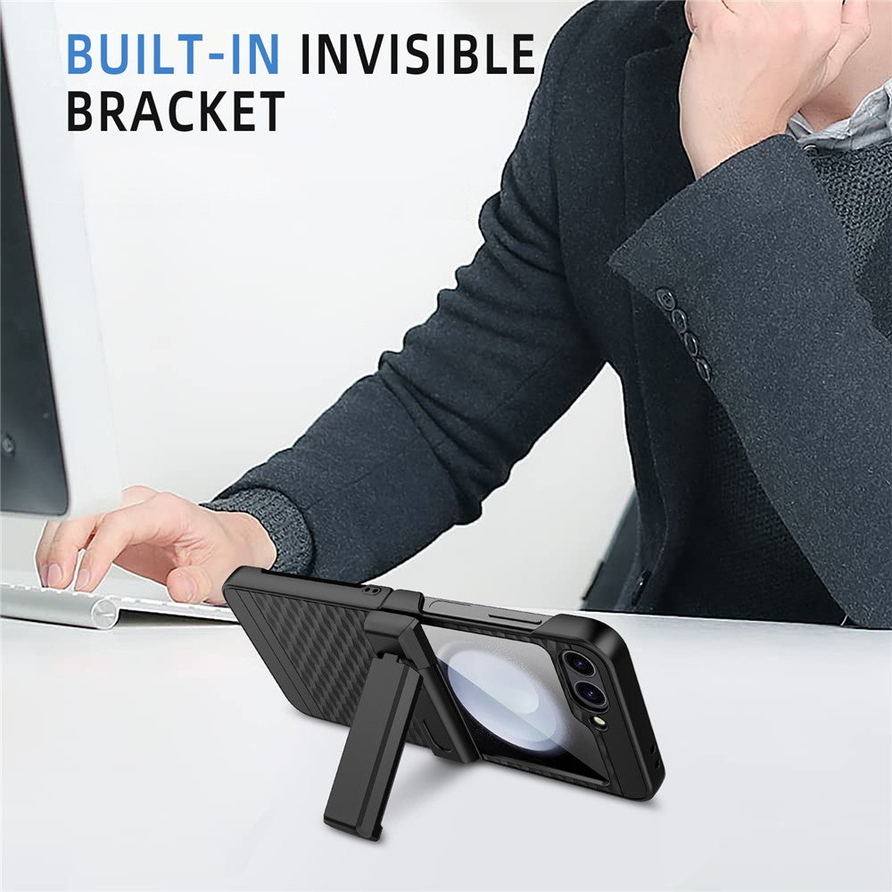 For Samsung Galaxy Z Flip7 FE 5G / Z Flip6 5G Case Cube Pattern Magnetic Spring Hinge Kickstand PC Phone Cover with Screen / Lens Film - Rose Gold