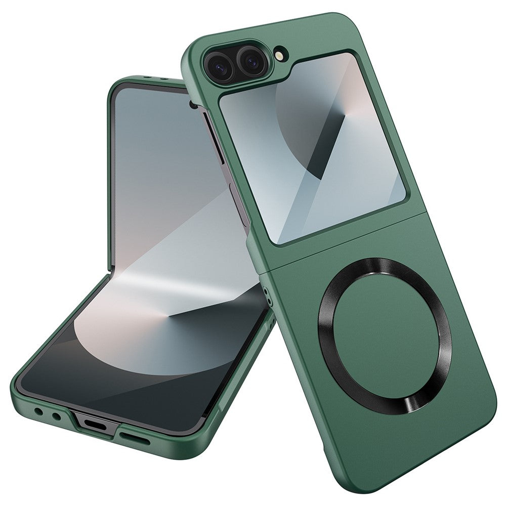 For Samsung Galaxy Z Flip7 FE 5G / Z Flip6 5G Case Compatible with MagSafe CD Vein Skin-Touch PC Phone Cover with Screen / Lens Film - Green