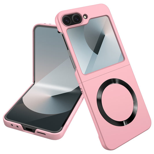 For Samsung Galaxy Z Flip7 FE 5G / Z Flip6 5G Case Compatible with MagSafe CD Vein Skin-Touch PC Phone Cover with Screen / Lens Film - Pink