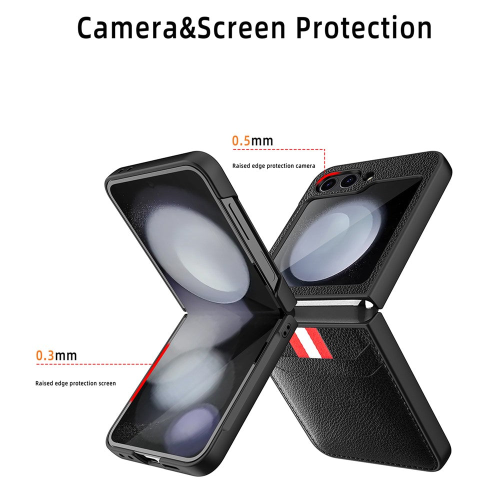 For Samsung Galaxy Z Flip7 FE 5G / Z Flip6 5G Case Litchi Texture PU+PC Phone Cover with Screen / Lens Film - Brown