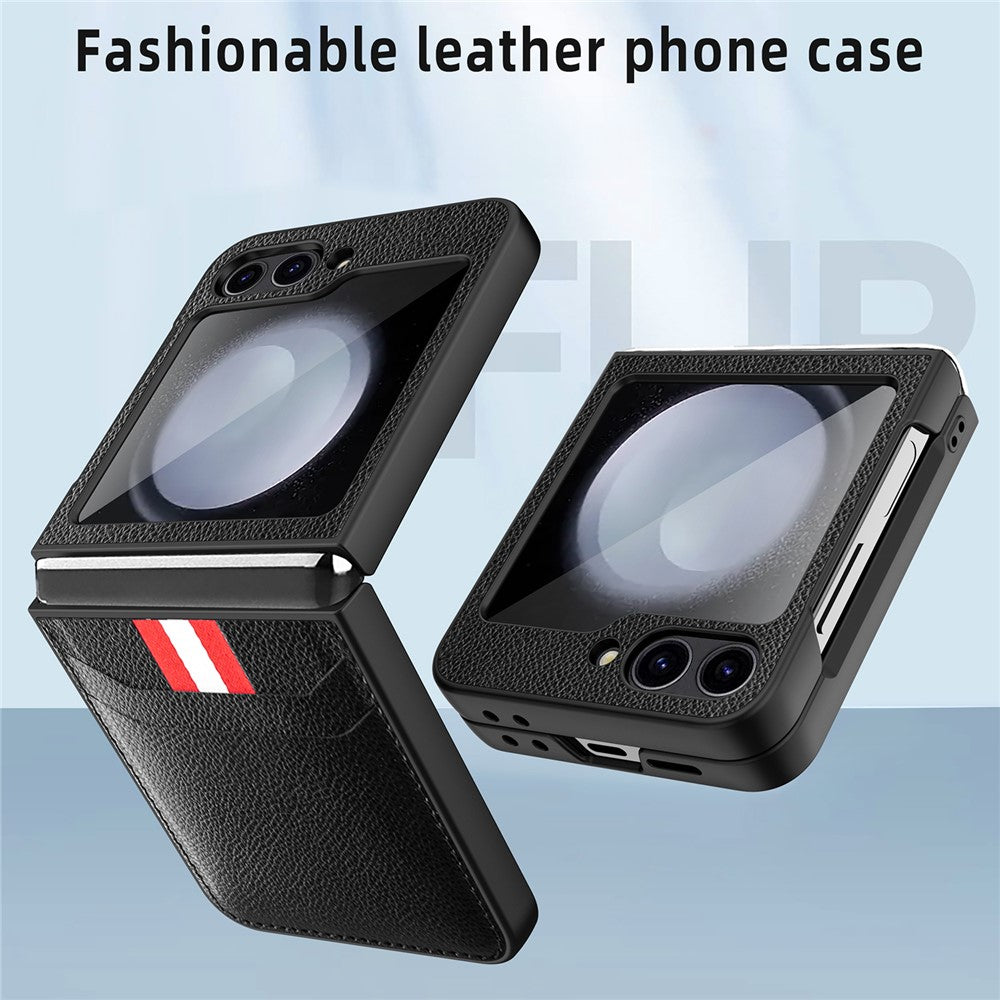 For Samsung Galaxy Z Flip7 FE 5G / Z Flip6 5G Case Litchi Texture PU+PC Phone Cover with Screen / Lens Film - Brown