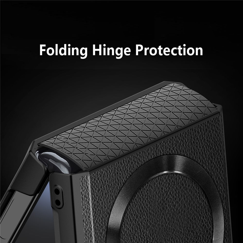For Samsung Galaxy Z Flip7 FE 5G / Z Flip6 5G Case Compatible with MagSafe Kickstand PC+PU Phone Cover with Screen / Lens Film - Black