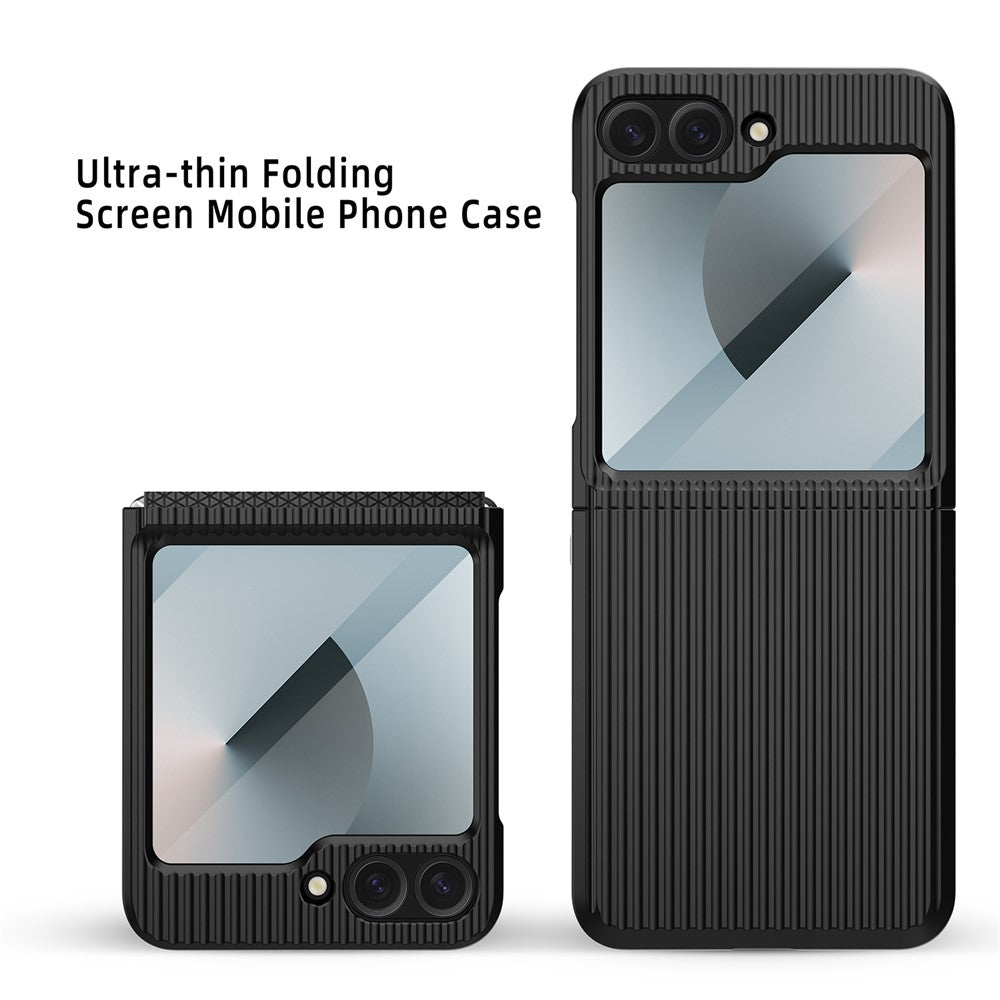 For Samsung Galaxy Z Flip7 FE 5G / Z Flip6 5G Case Stripes Style Hard PC Phone Cover with Screen / Lens Film - Black