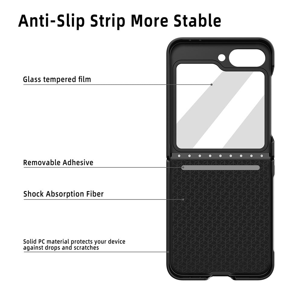 For Samsung Galaxy Z Flip7 FE 5G / Z Flip6 5G Case Stripes Style Hard PC Phone Cover with Screen / Lens Film - Black