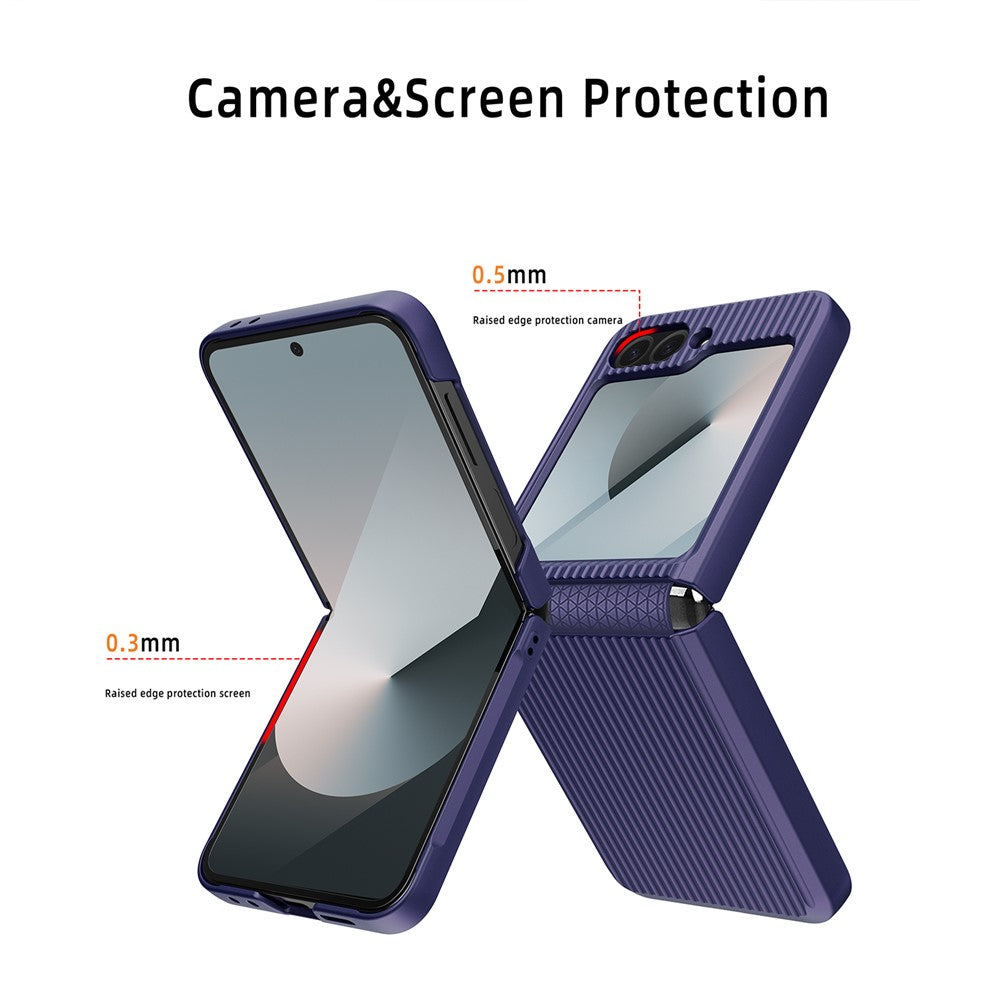For Samsung Galaxy Z Flip7 FE 5G / Z Flip6 5G Case Stripes Style Hard PC Phone Cover with Screen / Lens Film - Black