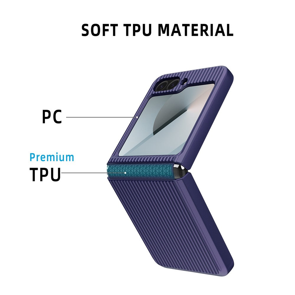 For Samsung Galaxy Z Flip7 FE 5G / Z Flip6 5G Case Stripes Style Hard PC Phone Cover with Screen / Lens Film - Black