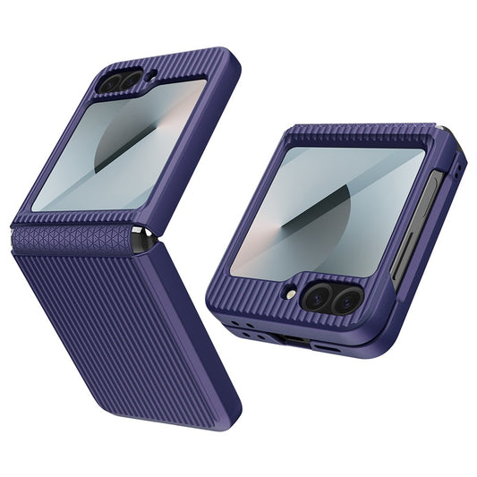 For Samsung Galaxy Z Flip7 FE 5G / Z Flip6 5G Case Stripes Style Hard PC Phone Cover with Screen / Lens Film - Dark Purple