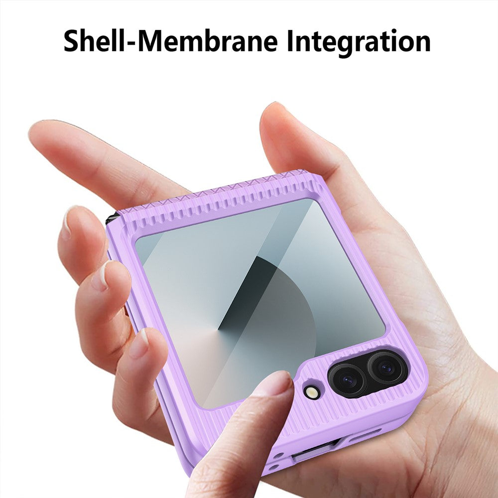 For Samsung Galaxy Z Flip7 FE 5G / Z Flip6 5G Case Stripes Style Hard PC Phone Cover with Screen / Lens Film - Dark Purple