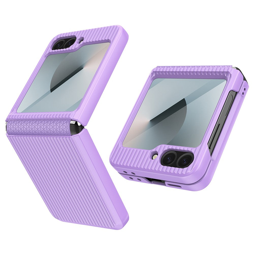 For Samsung Galaxy Z Flip7 FE 5G / Z Flip6 5G Case Stripes Style Hard PC Phone Cover with Screen / Lens Film - Purple