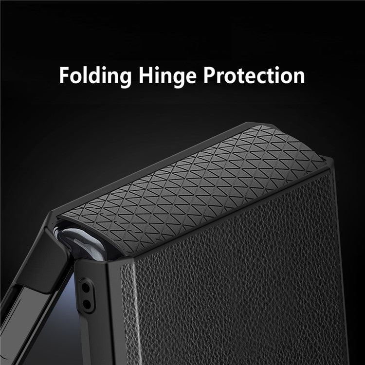 For Samsung Galaxy Z Flip6 5G Case Kickstand PC+PU Phone Cover with Screen / Lens Film - Black