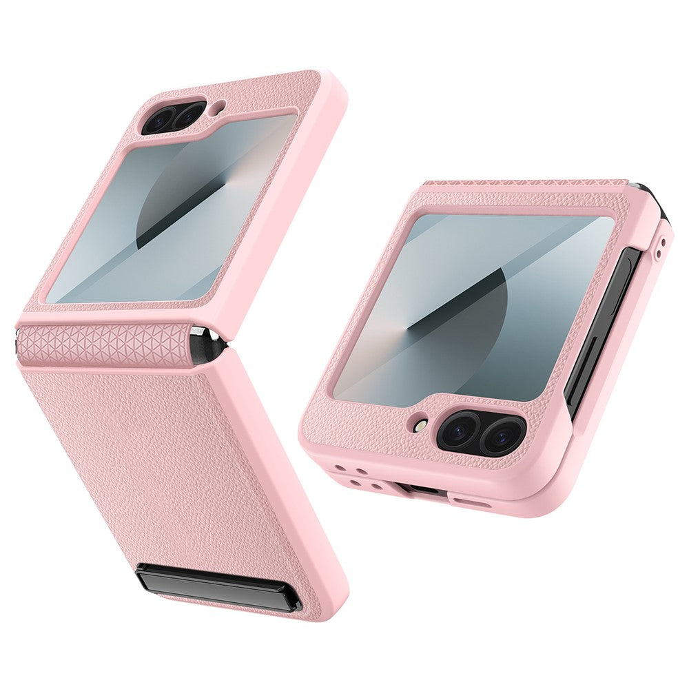 For Samsung Galaxy Z Flip7 FE 5G / Z Flip6 5G Case Kickstand PC+PU Phone Cover with Screen / Lens Film - Pink