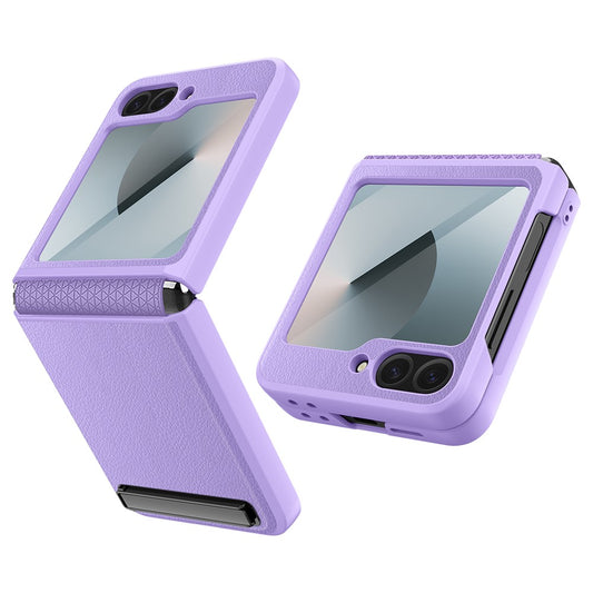 For Samsung Galaxy Z Flip7 FE 5G / Z Flip6 5G Case Kickstand PC+PU Phone Cover with Screen / Lens Film - Purple