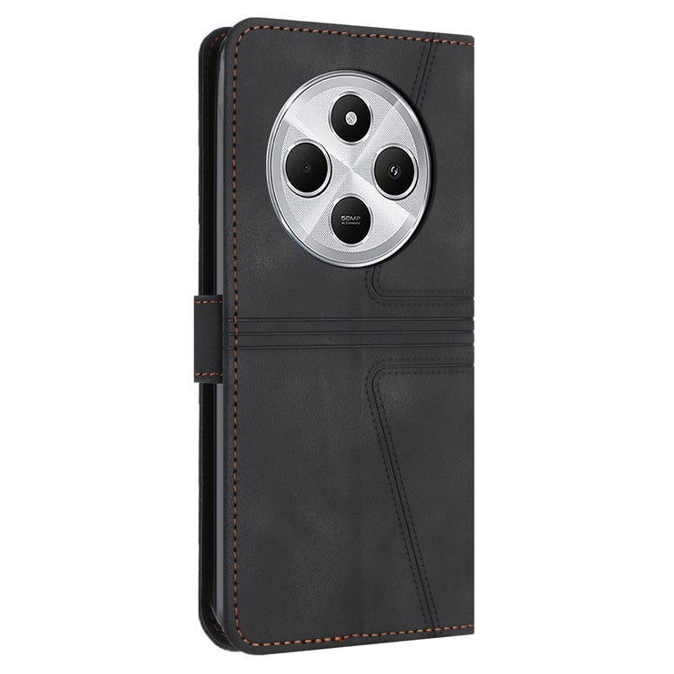 For Xiaomi Poco C75 4G / Redmi 14R 5G / 14C 4G Case Triangle Imprinted Anti-Scratch Phone Wallet Cover - Black