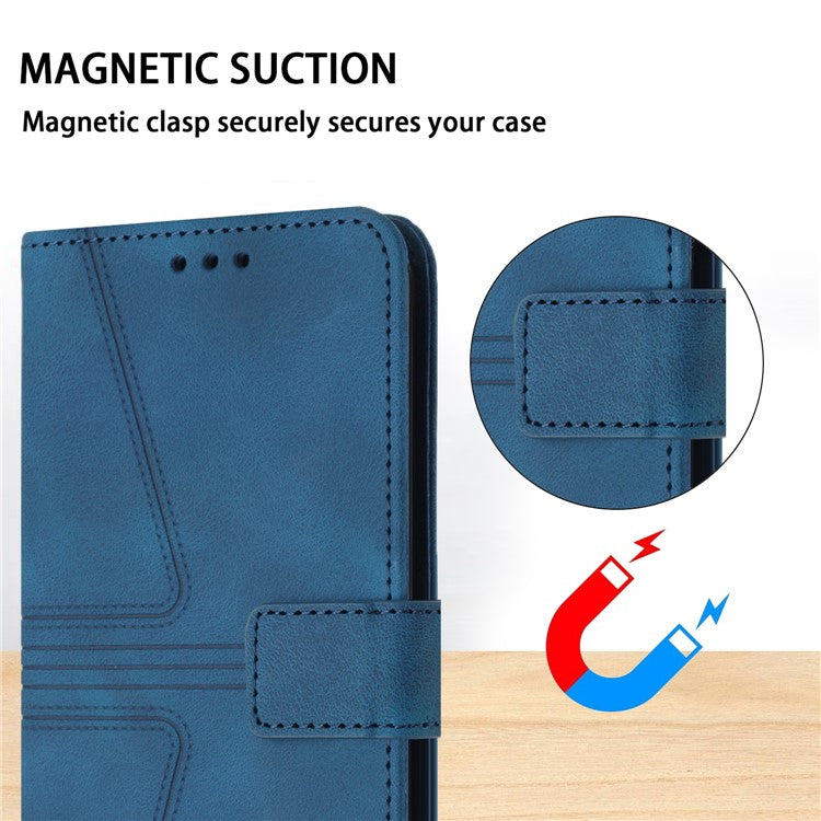 For Xiaomi Poco C75 4G / Redmi 14R 5G / 14C 4G Case Triangle Imprinted Anti-Scratch Phone Wallet Cover - Blue