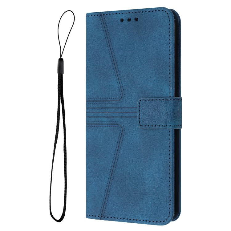 For Xiaomi Poco C75 4G / Redmi 14R 5G / 14C 4G Case Triangle Imprinted Anti-Scratch Phone Wallet Cover - Blue