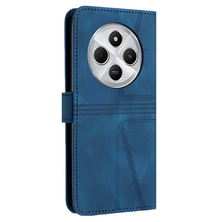 For Xiaomi Poco C75 4G / Redmi 14R 5G / 14C 4G Case Triangle Imprinted Anti-Scratch Phone Wallet Cover - Blue