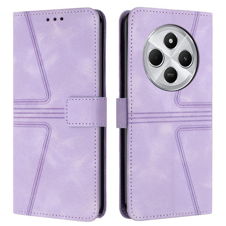 For Xiaomi Poco C75 4G / Redmi 14R 5G / 14C 4G Case Triangle Imprinted Anti-Scratch Phone Wallet Cover - Purple
