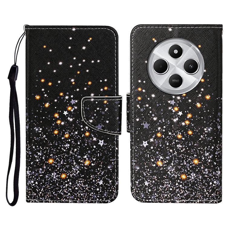 For Xiaomi Poco C75 4G / Redmi 14R 5G / 14C 4G Case Pattern Printing Protective Leather Folio Phone Cover - Black Pentagram