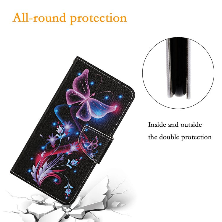 For Xiaomi Poco C75 4G / Redmi 14R 5G / 14C 4G Case Pattern Printing Protective Leather Folio Phone Cover - Glowing Butterfly