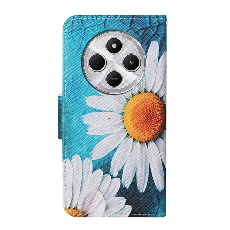 For Xiaomi Poco C75 4G / Redmi 14R 5G / 14C 4G Case Pattern Printing Protective Leather Folio Phone Cover - Large Chrysanthemum