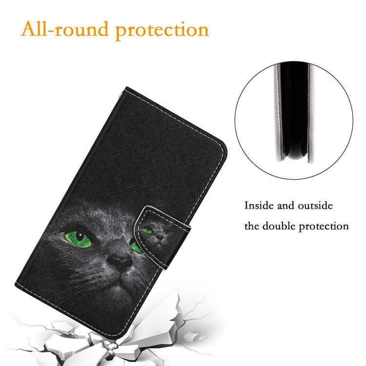 For Xiaomi Poco C75 4G / Redmi 14R 5G / 14C 4G Case Pattern Printing Protective Leather Folio Phone Cover - Black Cat
