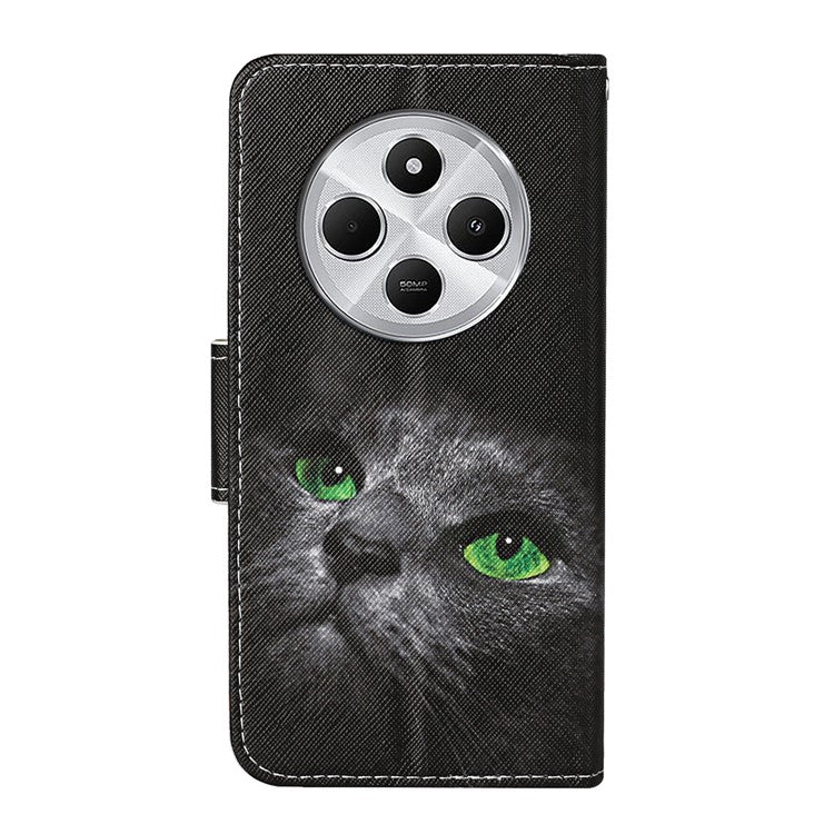 For Xiaomi Poco C75 4G / Redmi 14R 5G / 14C 4G Case Pattern Printing Protective Leather Folio Phone Cover - Black Cat