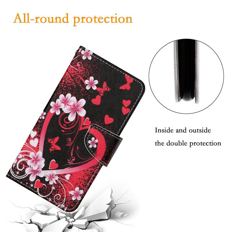 For Xiaomi Poco C75 4G / Redmi 14R 5G / 14C 4G Case Pattern Printing Protective Leather Folio Phone Cover - Red Heart
