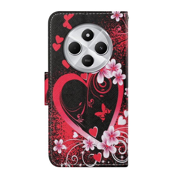 For Xiaomi Poco C75 4G / Redmi 14R 5G / 14C 4G Case Pattern Printing Protective Leather Folio Phone Cover - Red Heart