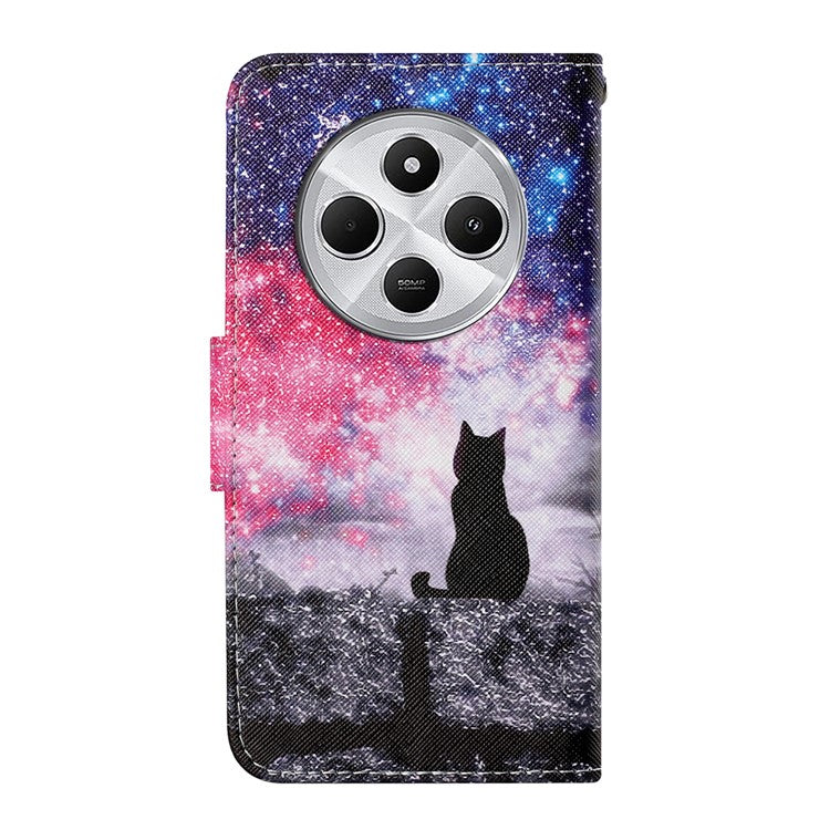 For Xiaomi Poco C75 4G / Redmi 14R 5G / 14C 4G Case Pattern Printing Protective Leather Folio Phone Cover - Galaxy Cat