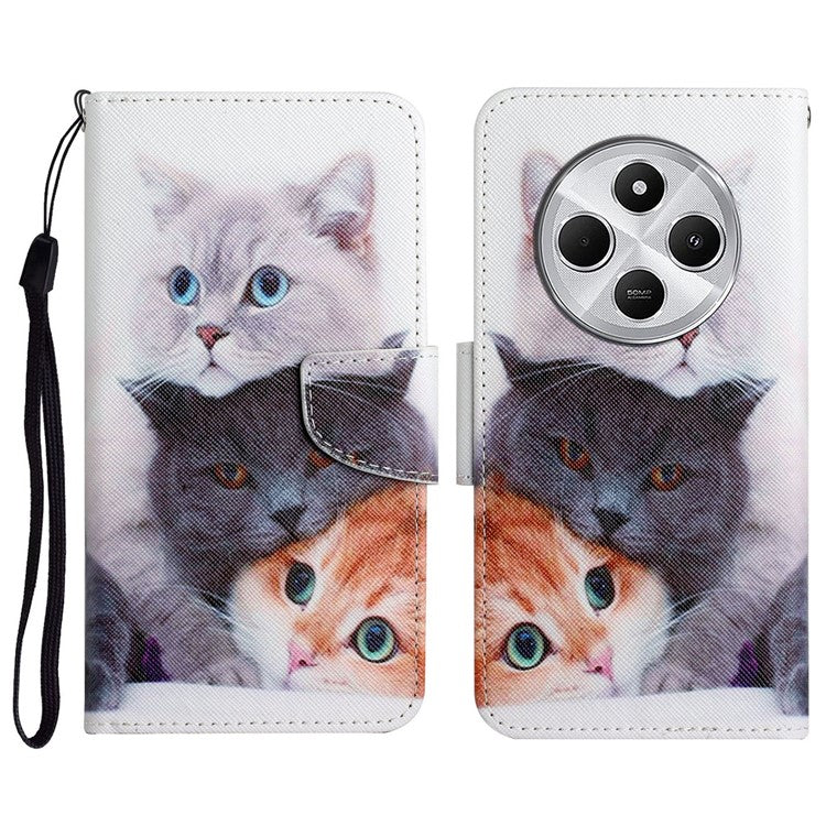 For Xiaomi Poco C75 4G / Redmi 14R 5G / 14C 4G Case Pattern Printing Protective Leather Folio Phone Cover - Three Cats