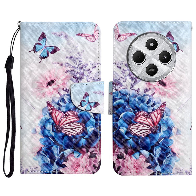 For Xiaomi Poco C75 4G / Redmi 14R 5G / 14C 4G Case Pattern Printing Protective Leather Folio Phone Cover - Purple Butterfly