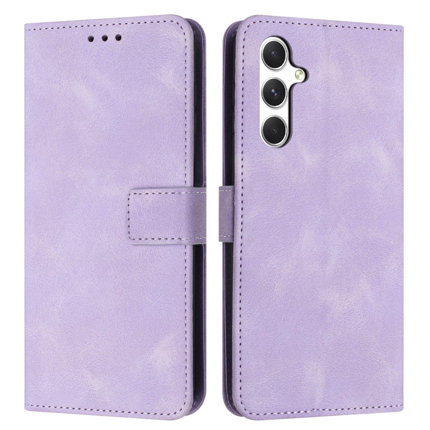 For Samsung Galaxy A16 5G / A16 4G Leather Case Solid Color Wallet Protective Phone Cover - Purple