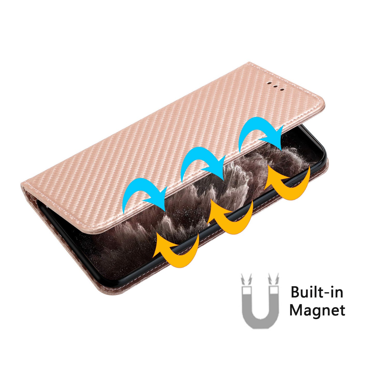 For Samsung Galaxy A06 Case Leather Flip Phone Cover Stand Strong Magnetic Closure - Rose Gold