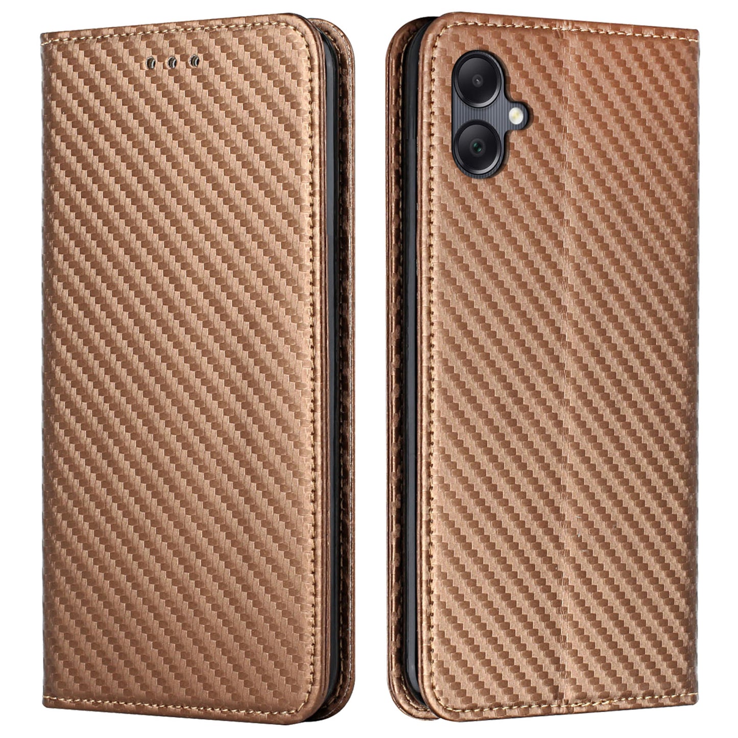 For Samsung Galaxy A06 Case Leather Flip Phone Cover Stand Strong Magnetic Closure - Brown