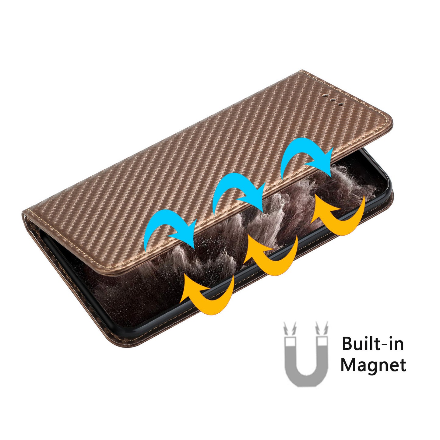 For Samsung Galaxy A06 Case Leather Flip Phone Cover Stand Strong Magnetic Closure - Brown