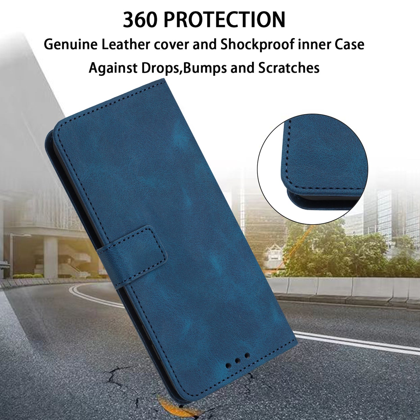 For Samsung Galaxy A06 Leather Case Solid Color Wallet Protective Phone Cover - Blue