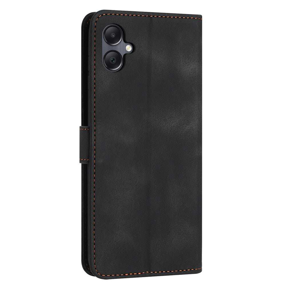 For Samsung Galaxy A06 Leather Case Solid Color Wallet Protective Phone Cover - Black