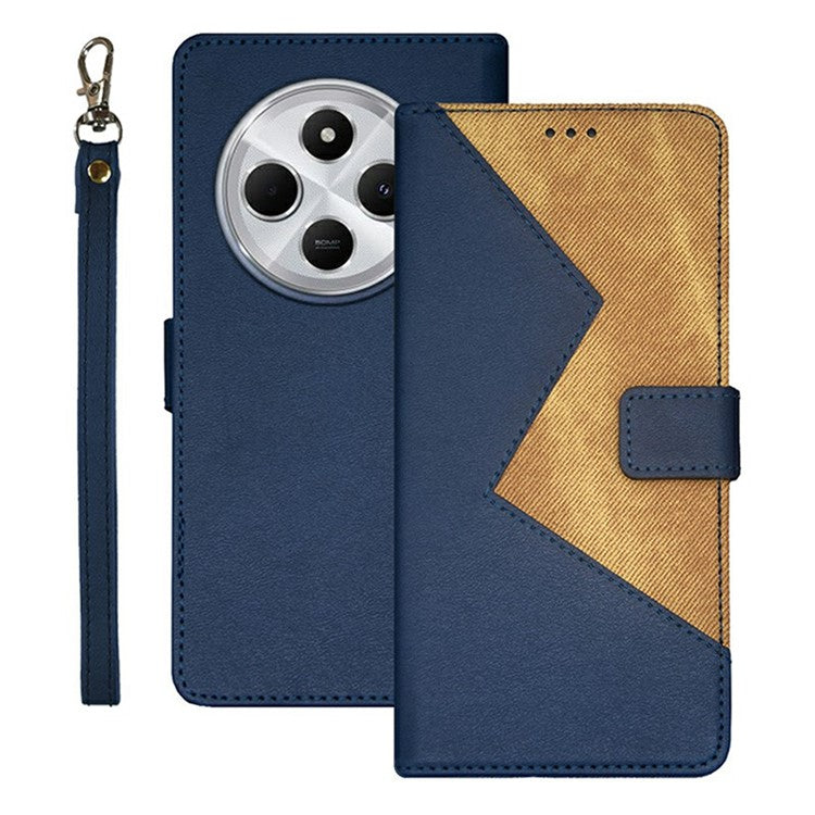 IDEWEI For Xiaomi Poco C75 4G / Redmi 14R 5G / 14C 4G Case Card Slots Splicing Color Leather Phone Cover - Blue